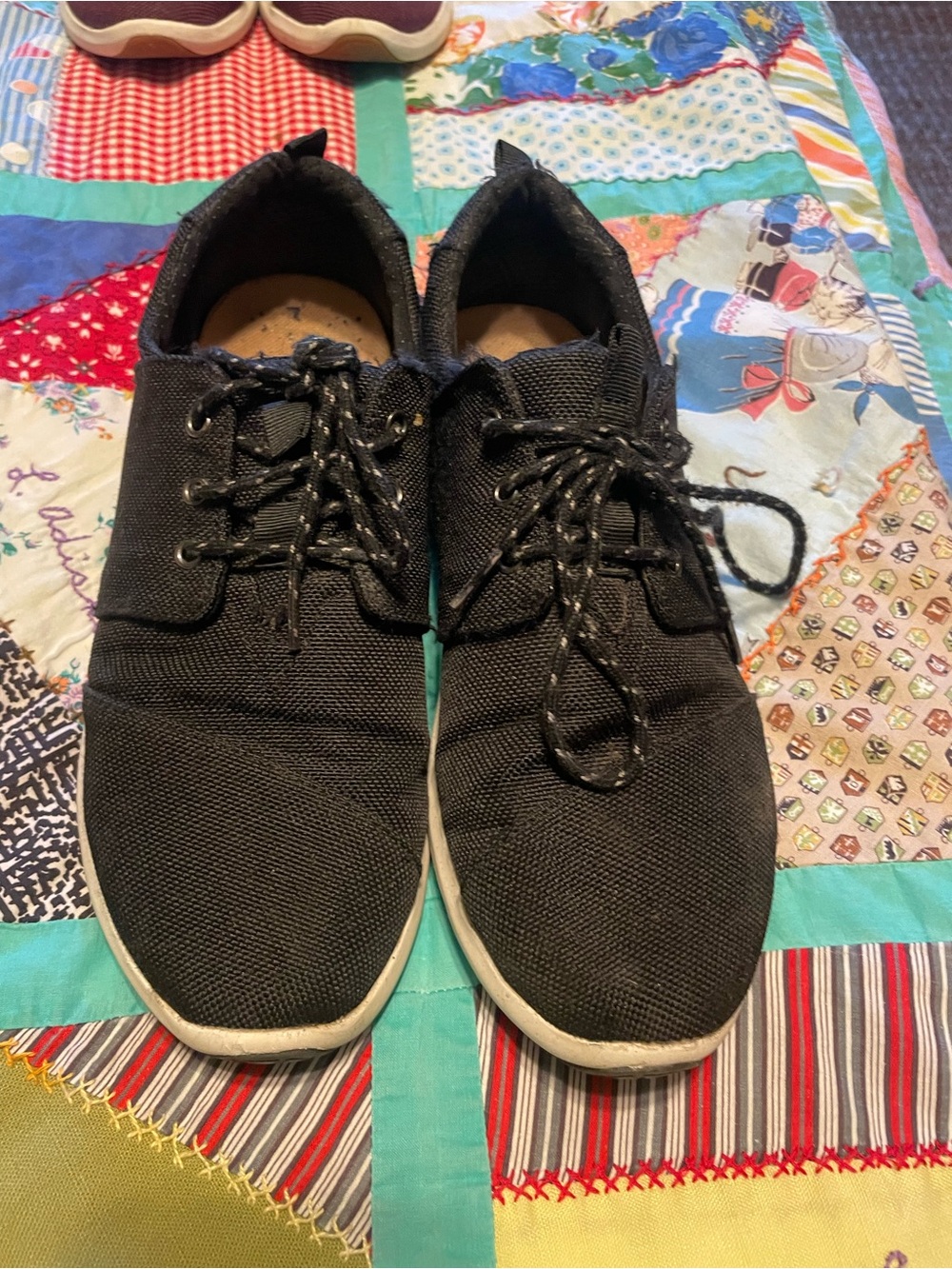 Toms Black Canvas Lace-Up Sneakers with White Soles